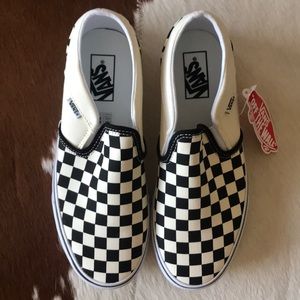 Brand New, Black and White Slipon Checkered Vans